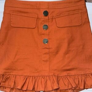 Rust Orange Ruffle Button-Front Skirt
